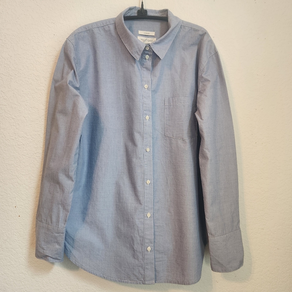 Treasure & Bond Button Up Women's Boyfriend Shirt Light Blue,‎ Size L